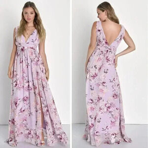 NEW Lulus Garden Meandering Lavender Floral Print Maxi Dress Wedding Bohemian